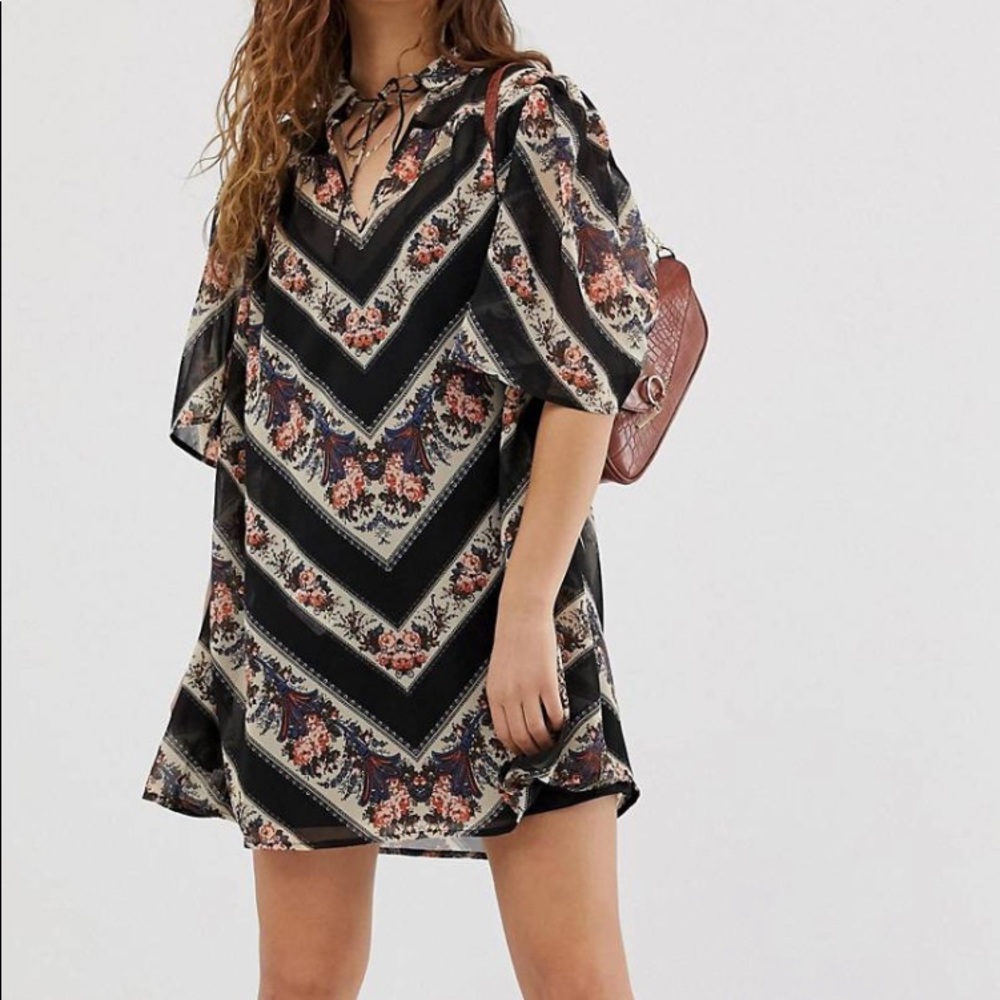 Asos design collar mini swing dress in 70s paisley stripe